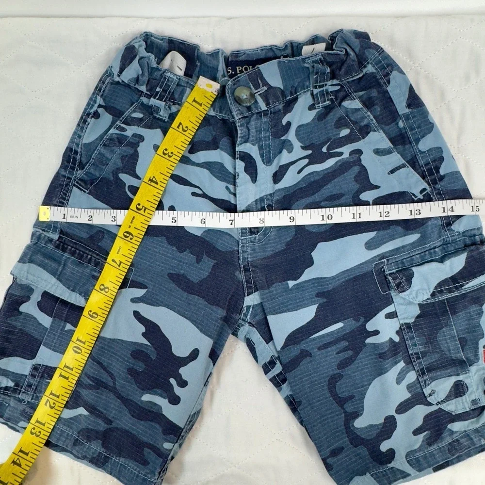 US Polo Assn Boys Blue‎ Camo Cargo Shorts Adjustable Waist Size 4 Kids